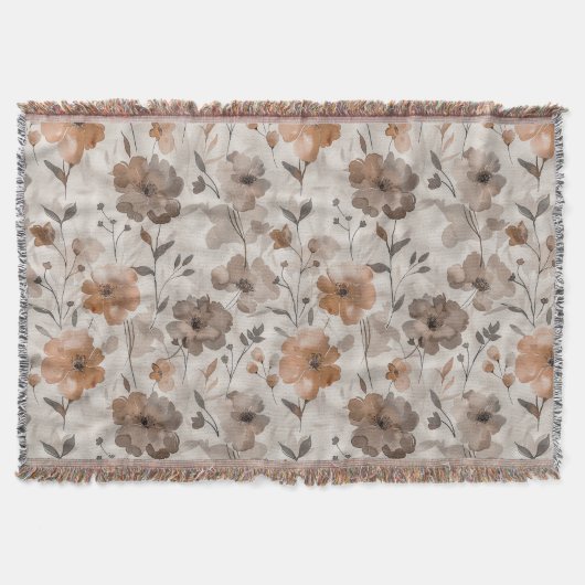 Braun Orange Creme Blumen Decke (Vorderseite)