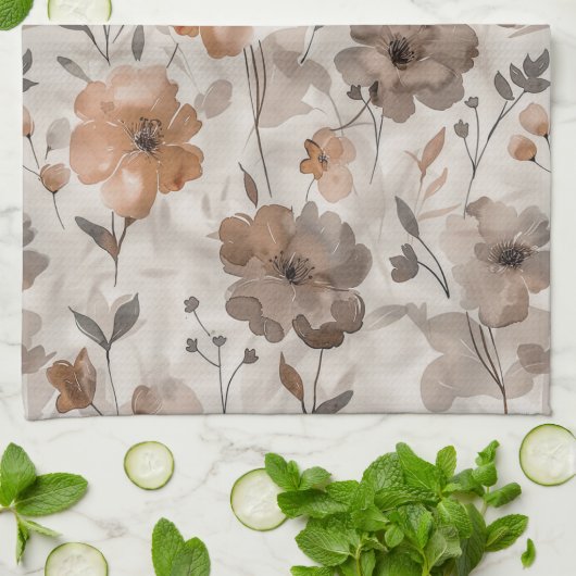 Braun Orange Creme Blumen Geschirrtuch (Gefaltet)