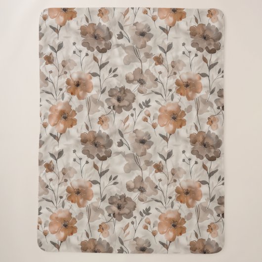 Braun Orange Creme Blumen Sherpadecke (Vorderseite)