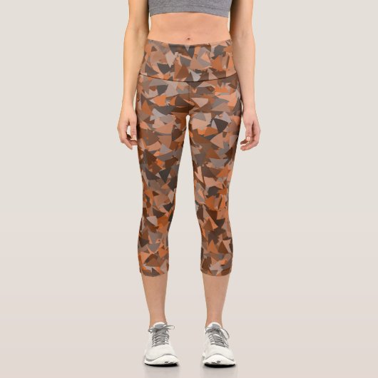 Braun Orange Dreieck-Muster Capri Leggings (Vorderseite)