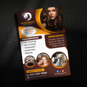 Braun Orange Friseur Friseuse Visagist Salon Flyer