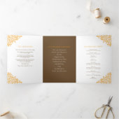 Braun-orange-Monogramm-Geschichte Widmung Hochzeit Dreifach-gefaltete Programmkarte (Innenseite)