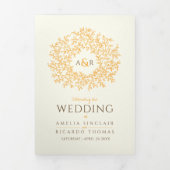 Braun-orange-Monogramm-Geschichte Widmung Hochzeit Dreifach-gefaltete Programmkarte (Cover)