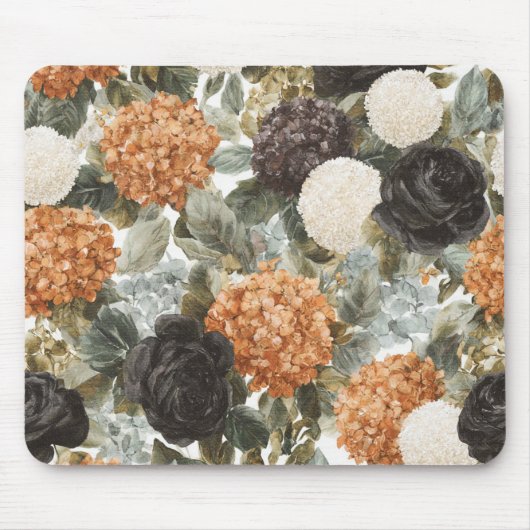 Braun Orange Schwarz Creme Blumen Mousepad (Vorne)