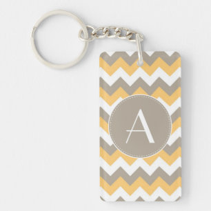Braun, Orange und Weiß Chevron-Muster Schlüsselanhänger
