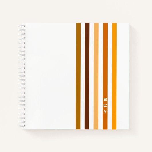 Braun Orange Vertikale Streifen Monogramm Notizblock (Vorderseite)