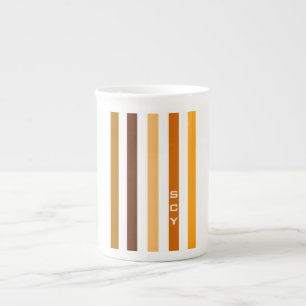 Braun Orange Vertikale Streifen Monogramm Porzellantasse