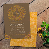 Braun-Orangen handgezapftes Mono-Art-Hochzeit Einladung