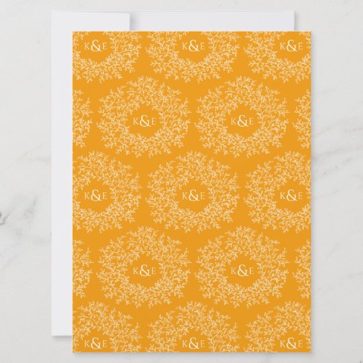 Braun-Orangen handgezapftes Mono-Art-Hochzeit Einladung (Rückseite)