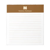 Braun personalisiertes Monogramm Name liniert Notizblock (Vorderseite)