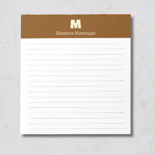 Braun personalisiertes Monogramm Name liniert Notizblock