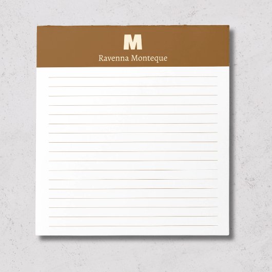 Braun personalisiertes Monogramm Name liniert Notizblock