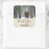 Braun Pferd in einem Winterwald Danke Quadratischer Aufkleber (Tasche)