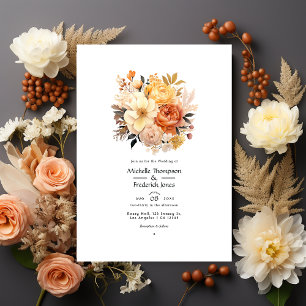Braun, Pfirsich und Sand Blumenhochzeit Einladung