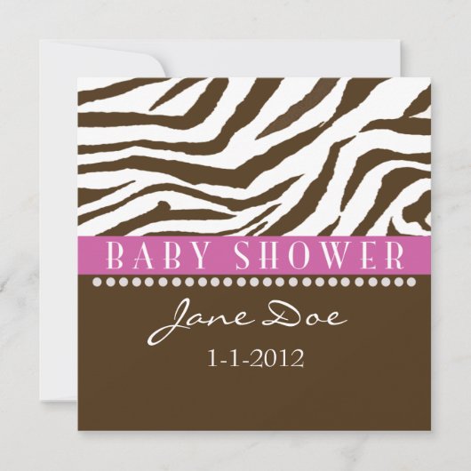 Braun & Pink Zebra Babydusche Einladungen (Vorderseite)