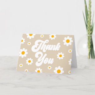 Braun Retro Gänseblümchen-Blumen-Party Dankeskarte