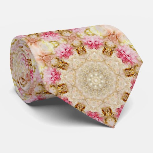 Braun, Rosa, Ecru Mandala Muster Krawatte (Gerollt)