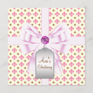 Braun Rosa Fleur de Lis Baby-Taufe Einladung