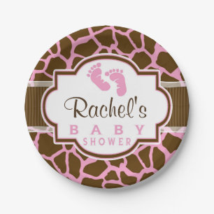 Braun, rosa Giraffe TierdruckBaby-Dusche Pappteller