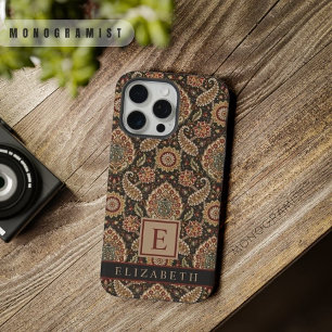 Braun-Rosa Paisley-Muster anpassbar iPhone 15 Pro Max Hülle