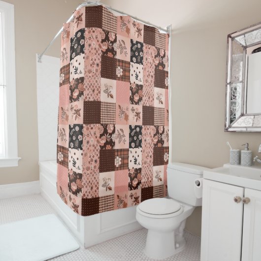 Braun Rosa Patchwork-Quilt Floral Retro Duschvorhang (Beispiel)
