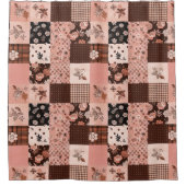 Braun Rosa Patchwork-Quilt Floral Retro Duschvorhang (Vorderseite)