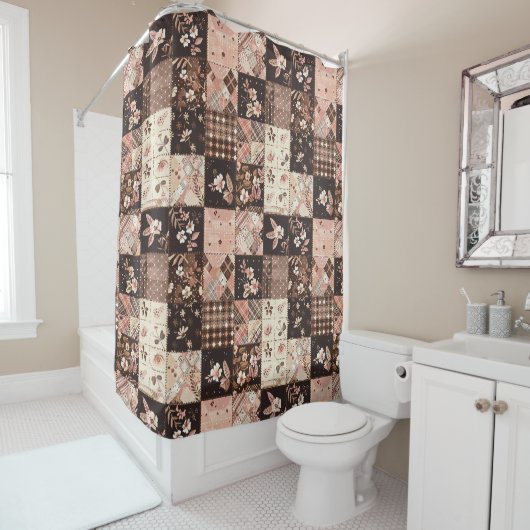 Braun Rosa Patchworkdecke Floral Retro Duschvorhang (Beispiel)