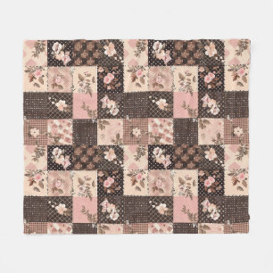 Braun Rosa Quilt Patchwork Gingham Cottagecore Fleecedecke