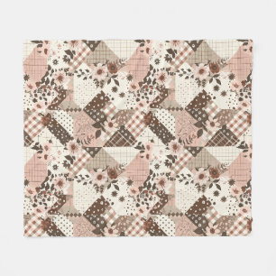 Braun Rosa Quilt Patchwork Gingham Cottagecore Fleecedecke