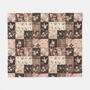 Braun Rosa Quilt Patchwork Gingham Cottagecore Fleecedecke
