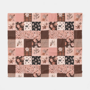 Braun Rosa Quilt Patchwork Gingham Cottagecore Fleecedecke