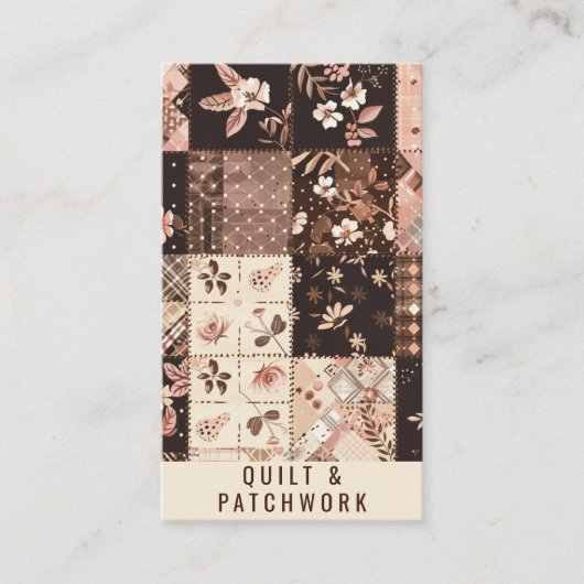 Braun Rosa Quilt Patchwork Handmade Kleidung Visitenkarte (Vorderseite)