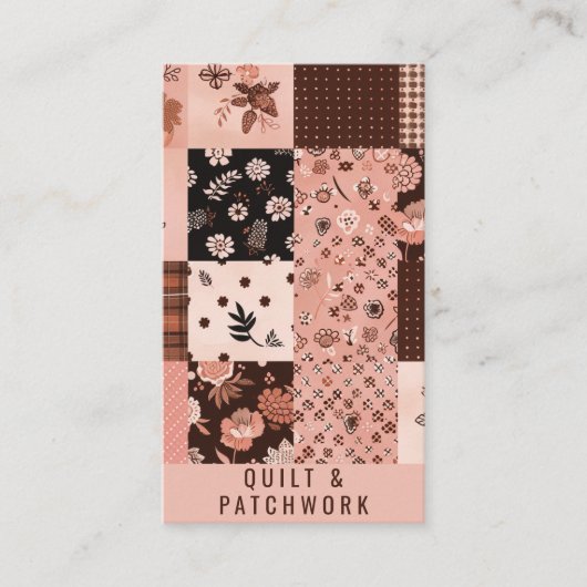 Braun Rosa Quilt Patchwork Handmade Kleidung Visitenkarte (Vorderseite)
