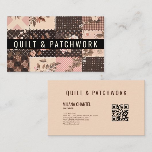Braun Rosa Quilt Patchwork Handmade Kleidung Visitenkarte (Vorne/Hinten)