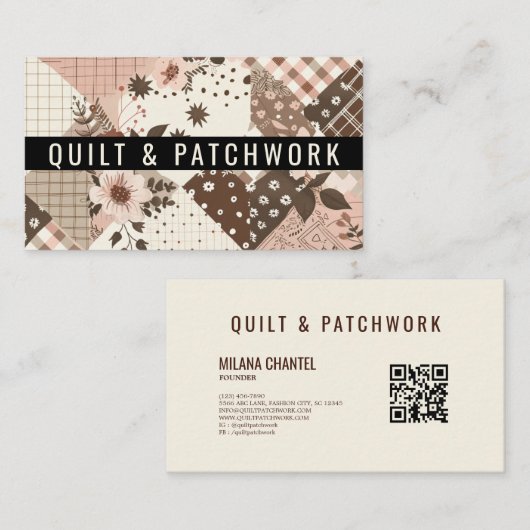 Braun Rosa Quilt Patchwork Handmade Kleidung Visitenkarte (Vorne/Hinten)