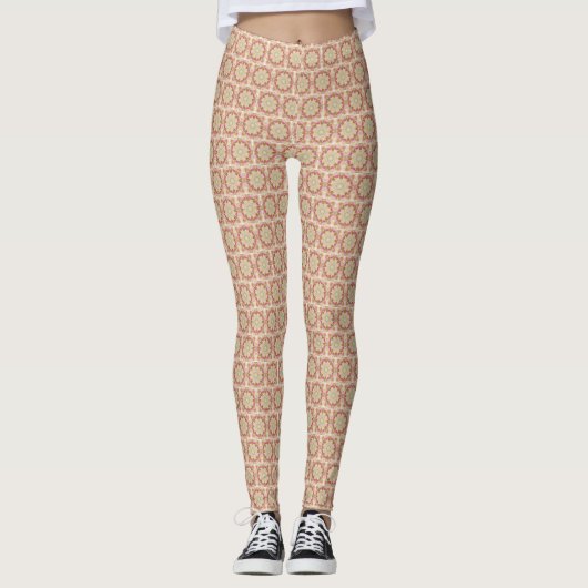 Braun, rosa, Tan Mandala Design Print Leggings (Vorderseite)