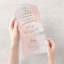 Braun-Rosa-Weiß-Hochzeit im Wasserfarbenfroh All In One Einladung