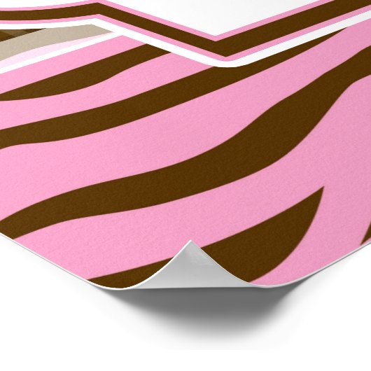 Braun, rosa Zebra Streifen Tierdrucken Babydusche Poster (Ecke)