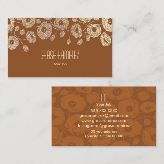 Braun | Rose Glitzer mit Chic und modernen Imitate Visitenkarte (Vorne/Hinten)