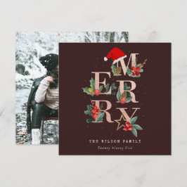 Braun Rose Gold Rot Frohe Weihnachtsfoliage Foto Feiertagskarte