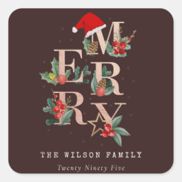 Braun Rose Gold Rot Grün Frohe Weihnachtsfolien Quadratischer Aufkleber