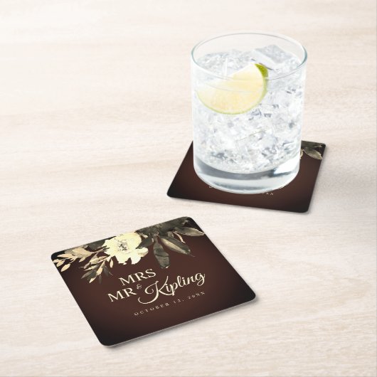 Braun roter Fall Florals Hochzeit Rechteckiger Pappuntersetzer (Vor Ort)