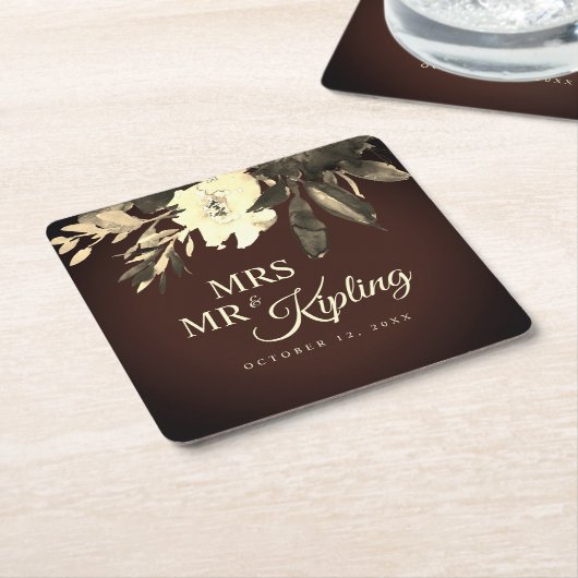 Braun roter Fall Florals Hochzeit Rechteckiger Pappuntersetzer (angewinkelt)