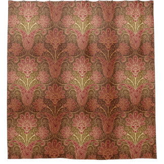 Braun-rotes Blumenmuster im Vintage-Stil Duschvorhang