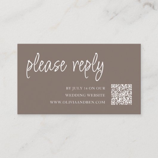 Braun | RSVP QR Code für Hochzeiten Begleitkarte (Vorderseite)