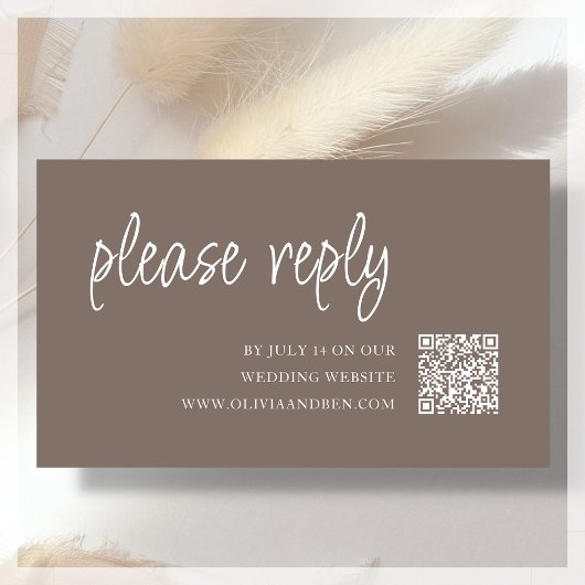 Braun | RSVP QR Code für Hochzeiten Begleitkarte