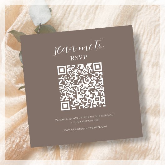 Braun | RSVP QR Code für Hochzeiten Begleitkarte