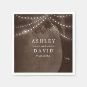 Braun Rustic Tree Initials String Lights Hochzeit Serviette (Vorderseite)