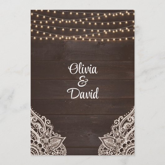 Braun Rustic Wood String Light Wedding Programm (Vorderseite)