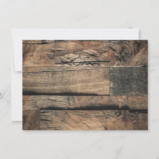 Braun Rustikale Alte Holzplatte Hochzeit retten da Einladung (Rückseite)